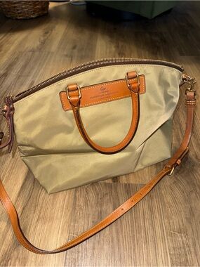 Dooney & Bourke Tan Nylon Crossbody with Brown Leather Trim